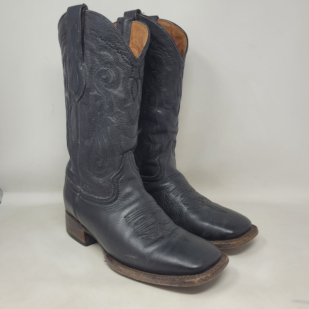 Innovation Boots 8 Black Leather Square Toe Western Cowboy Mexico Artisan Rodeo